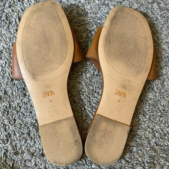 Zara Brown Braided-Detail Slide Sandals size 38 - Picture 2 of 2